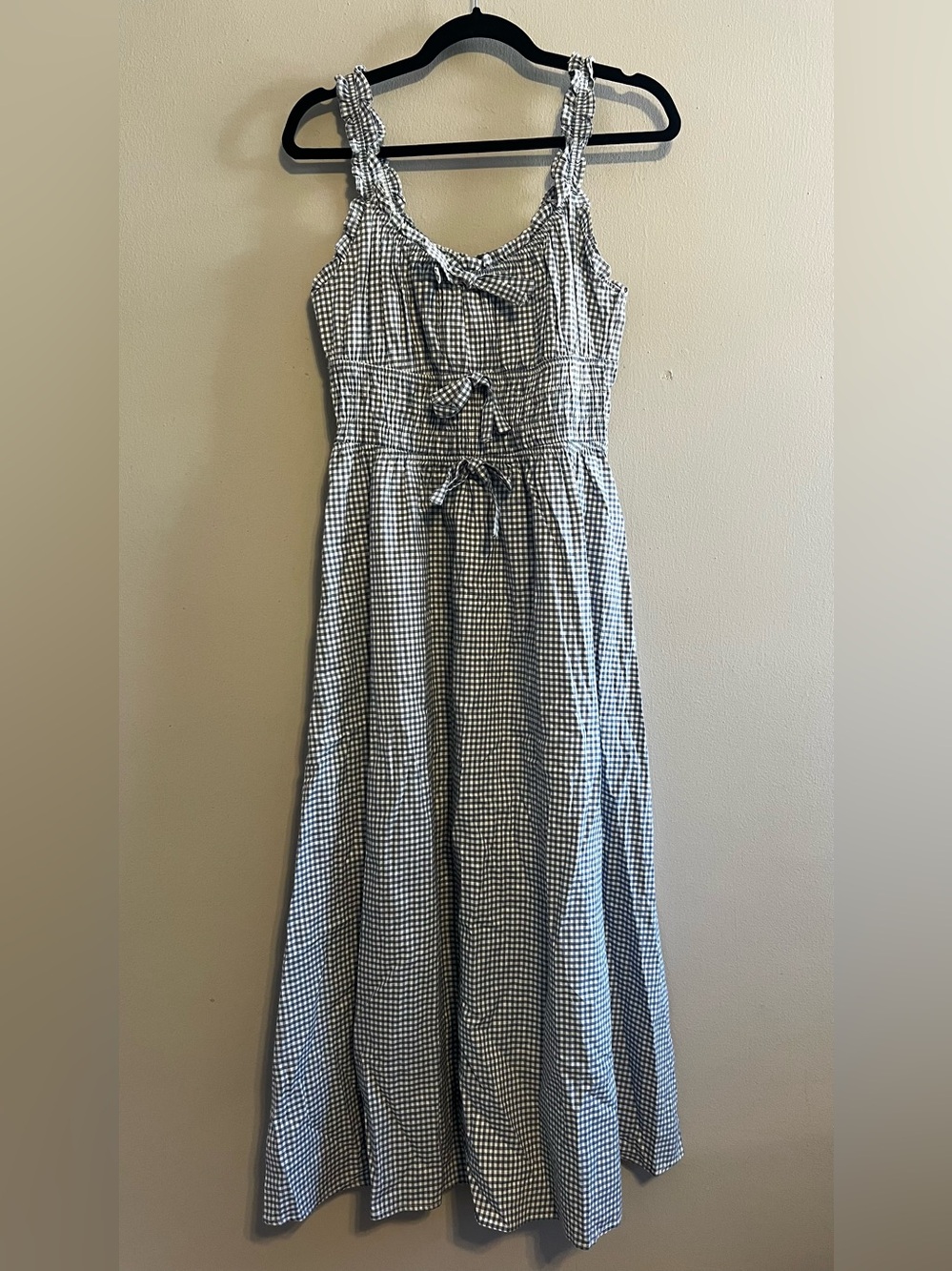 Storia Black and White Gingham Maxi Dress with Tie Front